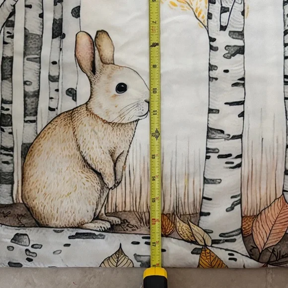 Rabbit and Birch Tree Print Pillow Cover - Picture 2 of 5